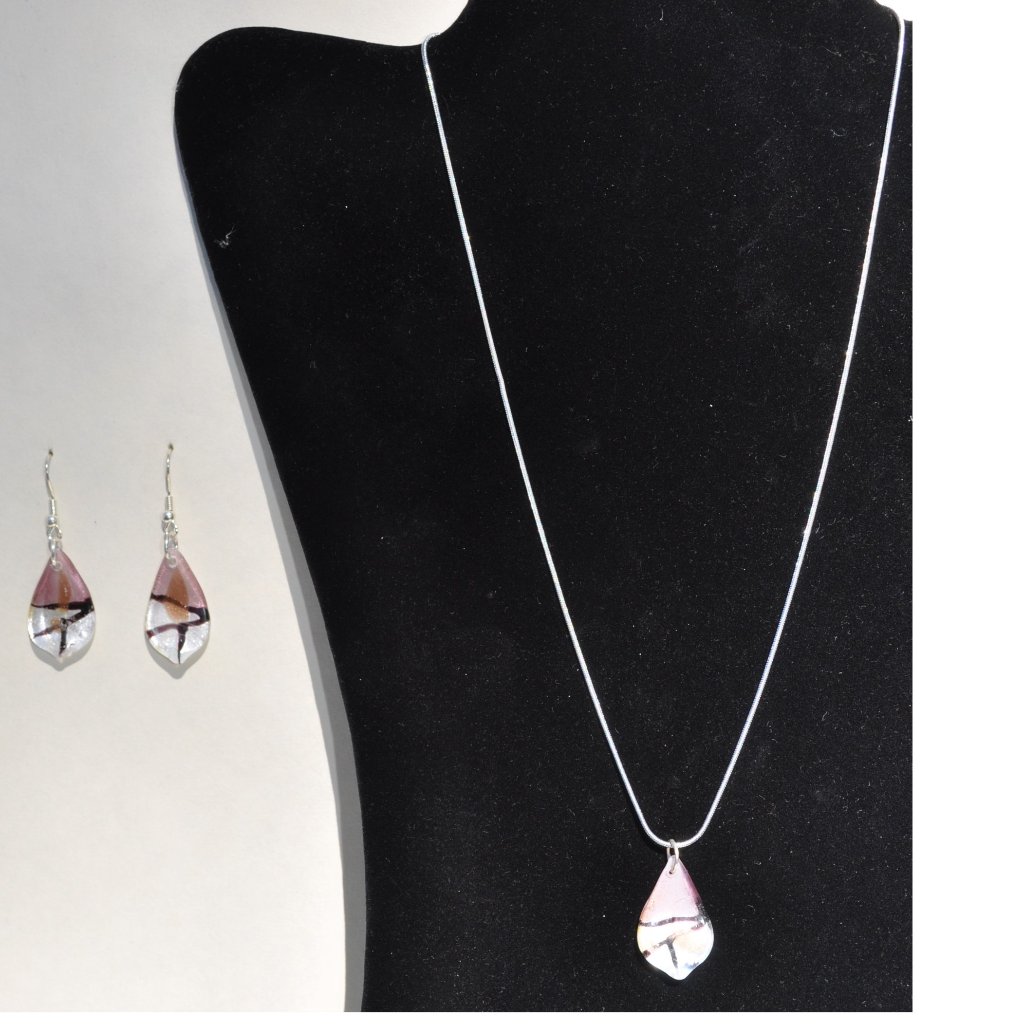 Demi-Parure Lampwork Glass Set Earrings Pendant Silver Necklace 4000 46$